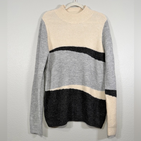 &merci Sweaters - &Merci Sweater Colorblock Mock Turtleneck Cream Gray Black Heavy Warm Women L